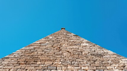 Stone pyramid reaching bright blue sky.