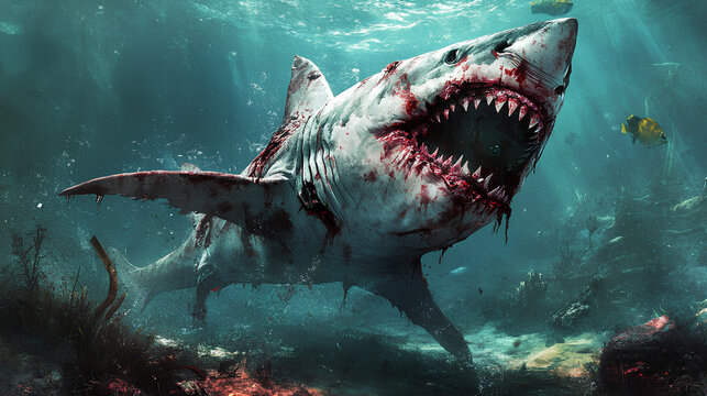 shark infected with a very scary zombie virus