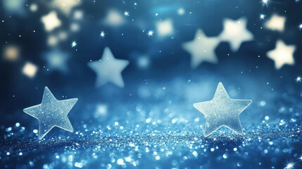 Sparkling Blue Glitter Background with Glimmering Stars