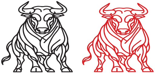 Bull one line drawing. Line animal on a white background