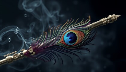 Mystical Peacock Feather Flute: A Serene Artistic Composition of  Divine Instrument and Enchanting Smoke