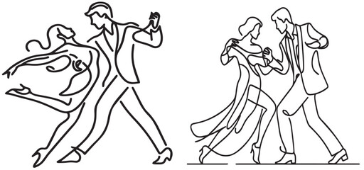 continuous single line drawing of couple dancing, line art vector illustration couple dance
