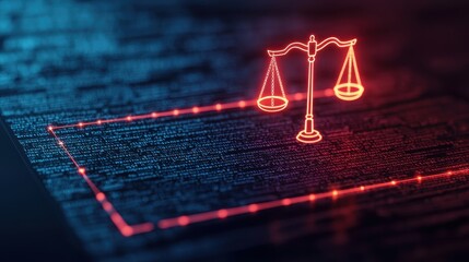 Digital Concept of Justice with Scales on Binary Background