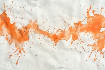 Fototapeta premium Orange watercolor splatters on crumpled white paper. Perfect for backgrounds, textures, or artistic designs.