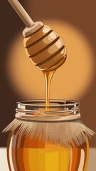 Jar of Honey with Bees in Flight on Wooden Surface