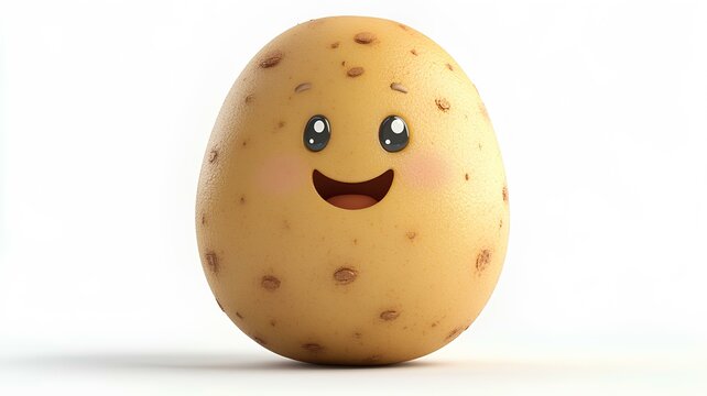 potato character with smiley face on white background