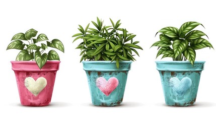 Obraz premium Potted houseplants with heart shaped ceramic nature s affectionate display through the lush greenery and vibrant floral accents