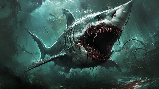 shark infected with a very scary zombie virus