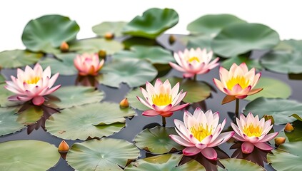 Pink Water Lilies Blooming Serenely in a Pond