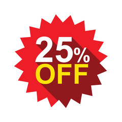 25% discount sticker. 25% off. discount price label. 25% discount sale design. discount offer price tag. special offer sale red label. product promo