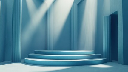 Serene Blue Circular Platform Architectural Design
