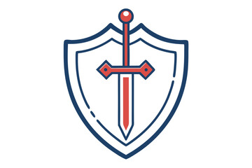 Obraz premium Shield and Sword Icon Line Color Drawing on White Background