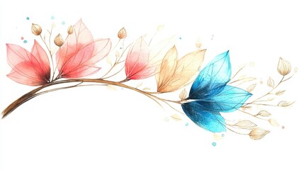 Elegant Watercolor Floral Design with Delicate Leaves and Soft Colors for Nature Inspired Art