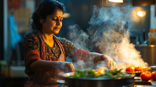 cooking in the kitchen, indian woman cooking, street vendor, indian street vendor cooking 