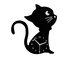 Black Cat Wall Clock isolated on white