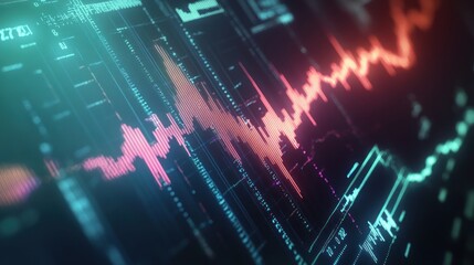Stock data visualized as a futuristic art piece, glowing lines and dynamic patterns in 3D 