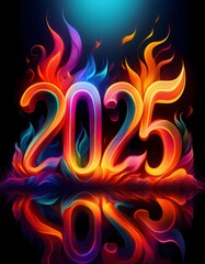 Vibrant -2025- with fiery gradient effects, dynamic shadowing