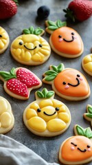 Cute Decorated Sugar Cookies Featuring Friendly Fruit Characters