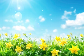 Fototapeta premium Spring background with yellow bloom blossoming under the blue sky 