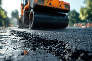 Road repair  the replacement of asphalt using machinery.