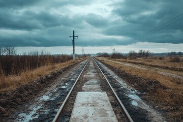 Obraz premium Excavated earth for installing communication cables and safety sensors on railway tracks