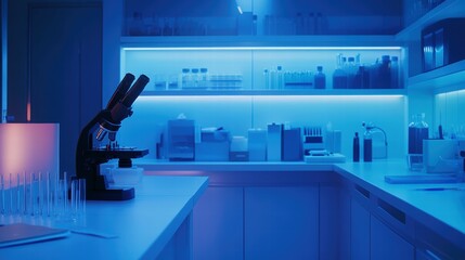 Naklejka premium Modern Medical Laboratory Workspace with Microscope and Test Tubes