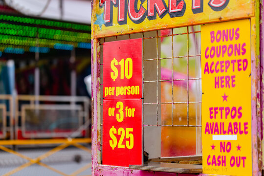 Ticket booth in sideshow alley of showground event