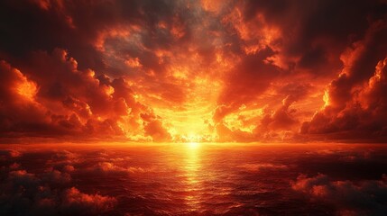 Fiery sunset over a crimson sea.