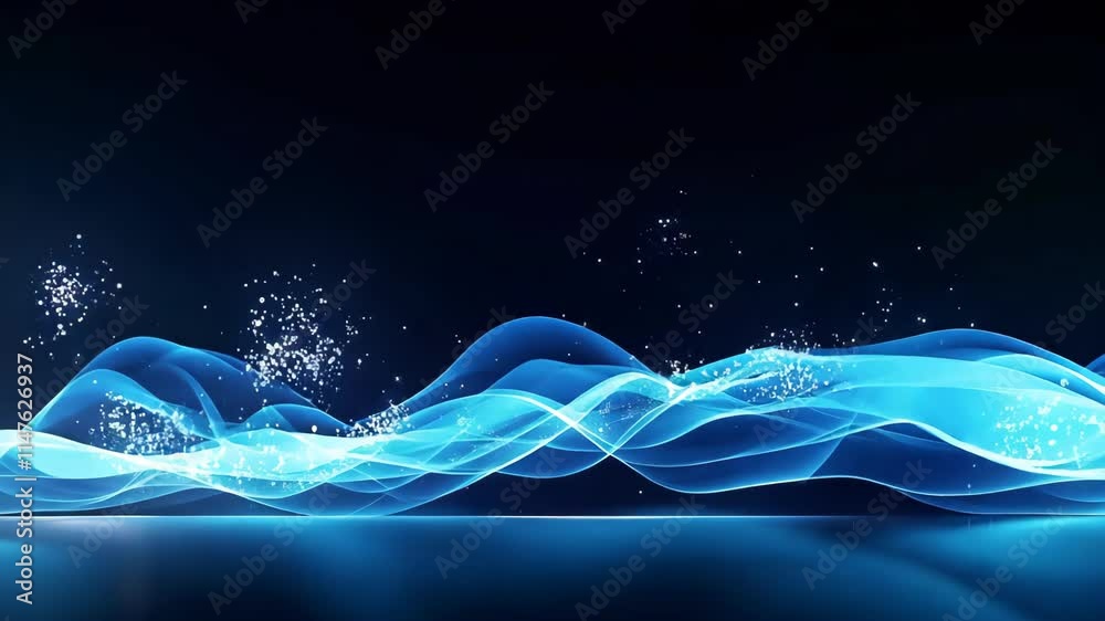 Poster abstract gradient blue wavy flowing lines background in dynamic style