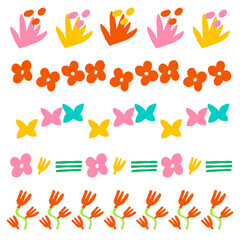 Flower png brush stroke hand drawn nature pattern set