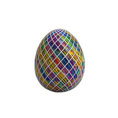 Obraz premium A colorful, patterned egg featuring a vibrant design of intersecting lines and hues.isolated on white background