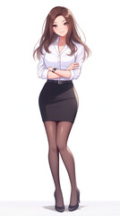Fototapeta premium kawaii anime cartoon style business woman in office work background