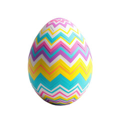 Obraz premium A vibrant, patterned egg featuring colorful zigzag designs in pink, yellow, blue, and purple hues.isolated on white background