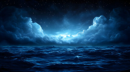 Night Sky and Ocean Waves Illustration