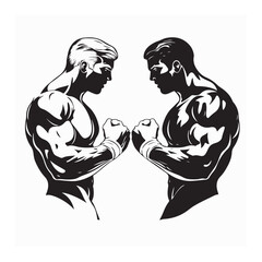 Two Determined Boxers Facing Off in the Ring, Ready to Start an Intense Boxing Match Vector Illustration