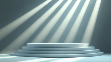 Obraz premium Three Tiered Circular Platform Under Spotlight Rays