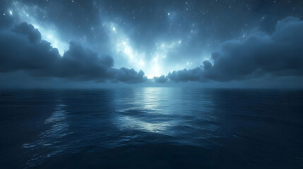 Night Sky Over Ocean Waves Illustration