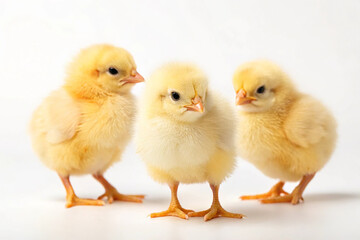Fototapeta premium Adorable chicks a over white background