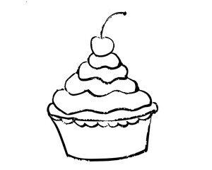 hand drawn illustration of a cup cake, doodle of a cup cake