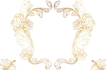 Gold flower frame png, botanical acanthus graphic, transparent background