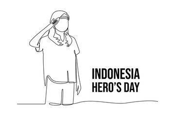 Indonesian hero day concept. Single line draw design vector graphic illustration.