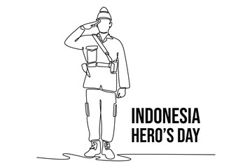 Indonesian hero day concept. Single line draw design vector graphic illustration.