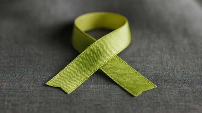 Lime green awareness ribbon on gray background.