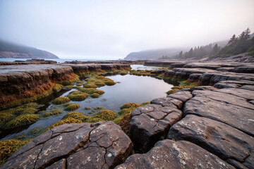 Rugged coastal landscape with tidal pools rocks