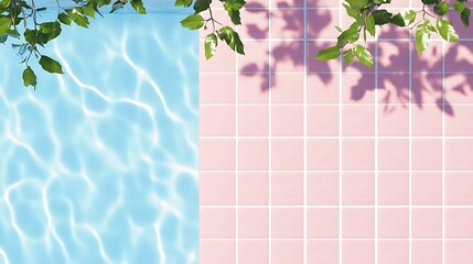 Refreshing Poolside Vibes with Clear Water and Soft Pink Tiles Surrounded by Greenery