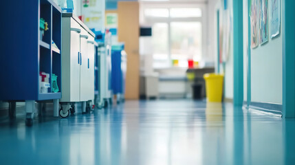 Empty pediatric clinic featuring vaccination posters, conveying a message of preparedness and public health awareness in a serene and hygienic environment.
