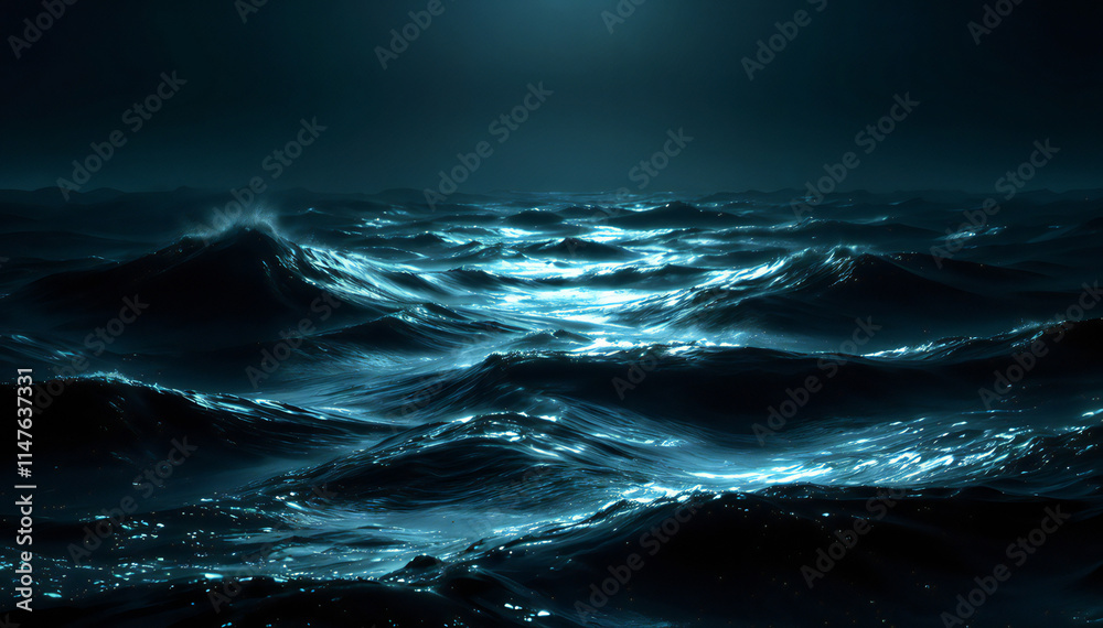 Wall mural stormy ocean waves crashing against rocky cliffs under a dark, moody sky with lightning strikes in t