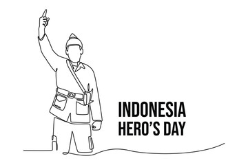  Indonesian hero day concept. Single line draw design vector graphic illustration.