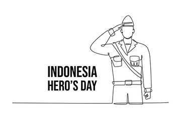  Indonesian hero day concept. Single line draw design vector graphic illustration.