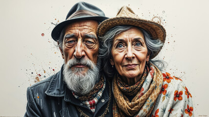 Obraz premium Artistic Portrait of Elderly Couple with Expressive Faces